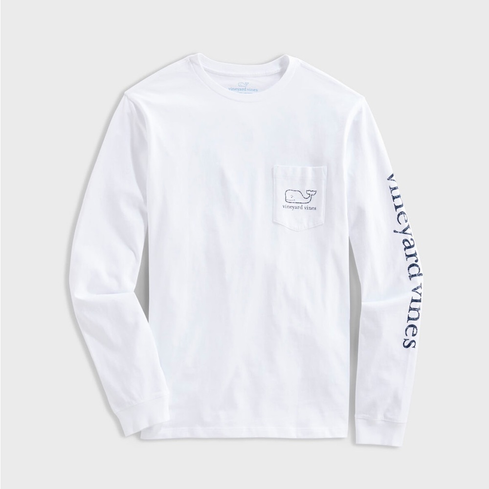 Vineyard Vines White Vintage Whale Long-Sleeve Pocket Tee